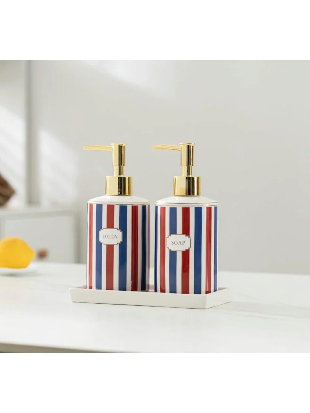 Patriotic Red, White & Blue Soap Dispenser Set - 3-Piece Kitchen & Bath Decor